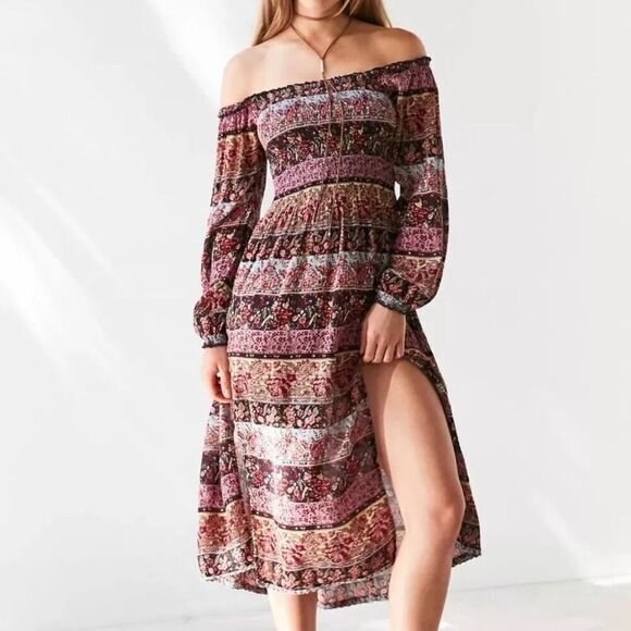 Urban Outfitters Off The Shoulder Boho Dress Medium Whimsigoth Smocked Witchy - Picture 1 of 11